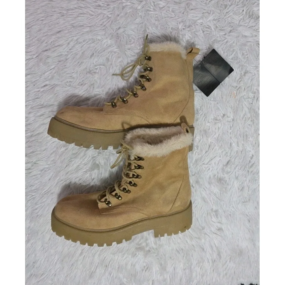 Forever 21 Beige boots women size 10 With Tags Faux‎ Fur Winter Casual Suede